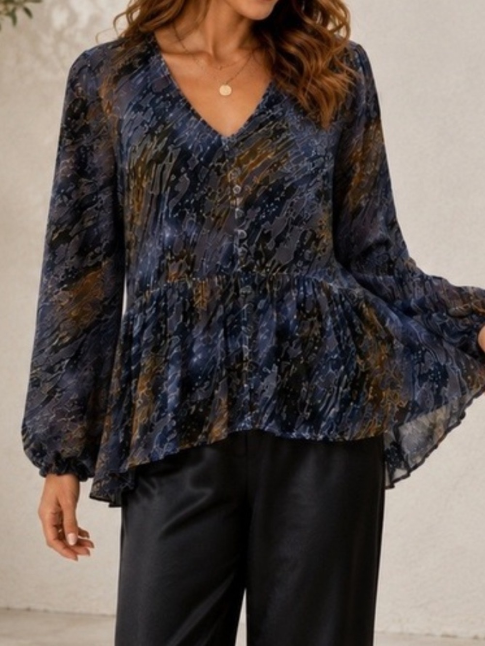 Sundance Velvet Riches Silk Burnout Peplum Top whimsical witchy large